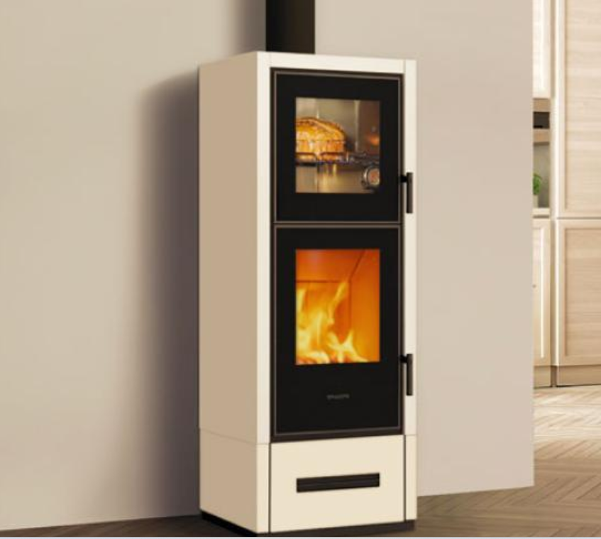 Stufa a legna con forno E928 D - F rivestimento in Maiolica, Piazzetta