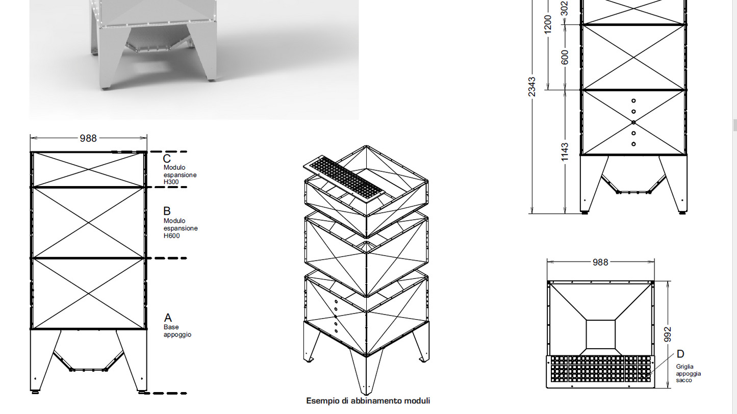 Pellet Mover sistema di caricamento automatico pneumatico del pellet più Quadratherm serbatoio supplementare a moduli, Thermorossi