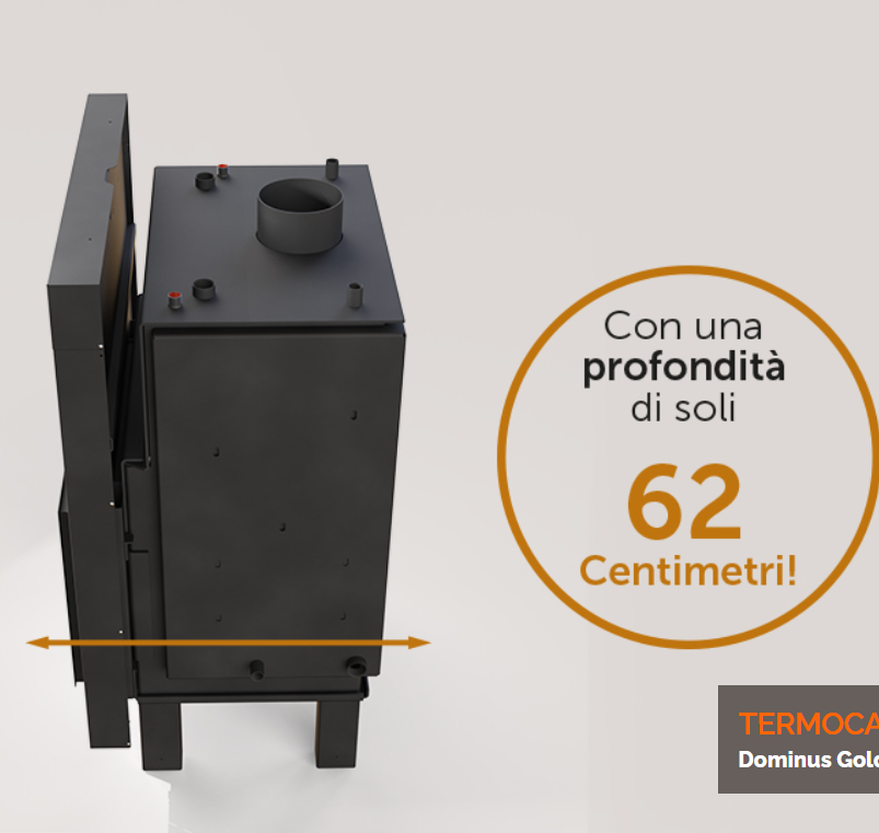 Termocamino a legna Dominus Gold versione Slim 22,  porta a scomparsa verticale, CTM