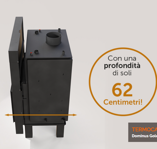 Termocamino a legna Dominus Gold versione Slim 22,  porta a scomparsa verticale, CTM