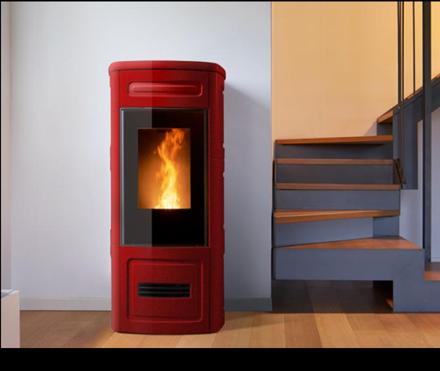 Stufa a Pellet modello P220 C - 5 stelle, Premium Plus Line, scarico posteriore, con rivestimento in Maiolica, Piazzetta
