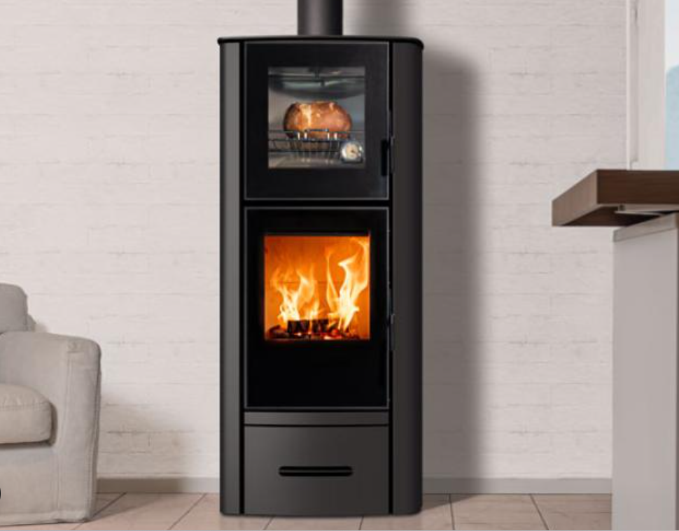 Stufa a legna modello E928 F steel con Forno Piazzetta