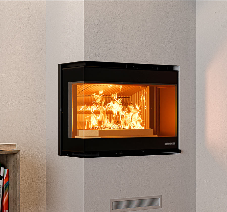 Panorama Evo6 angolare dx e sx  Inserti a legna a convezione naturale, ventilati e canalizzabili, Thermorossi
