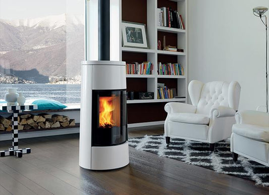 Stufa a legna modello E924 M Hermetic con rivestimento in Maiolica, Piazzetta (monoblocco e kit basamento con rotazione con scarico fumi superiore)
