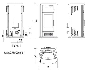 Disegno_tecnico_P960_stufa a pellet_Piazzetta