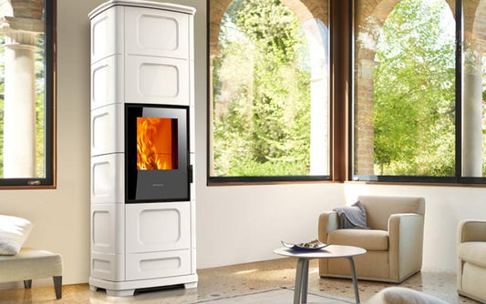 Stufa Ibrida Legna e Pellet E228 C-H, Infinity Plus Line, installabile a Parete - Angolo, Piazzetta